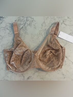 HSAI Bra New Lace Mesh Unlined Underwire Tan Size 36I NWT